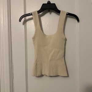 RE_STYLD Size 2 Ribbed Tank Top Beige Neutral Thick Strap Cottagecore